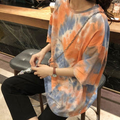 Watercolor Abstract Print Short Sleeve Loose T-Shirt