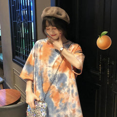 Watercolor Abstract Print Short Sleeve Loose T-Shirt