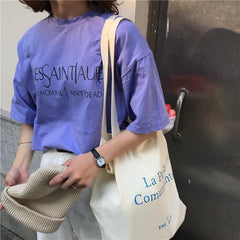 Wes Saint Print Purple White France Style Vintage T-Shirt