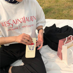 Wes Saint Print Purple White France Style Vintage T-Shirt