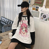 White Black Anime Girl Japanese Print Loose Shirt