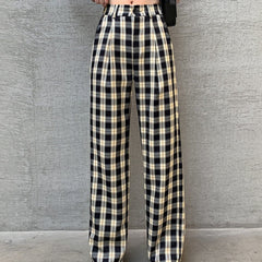White Black Casual Plaid Retro Aesthetic Loose Pants
