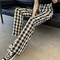 White Black Casual Plaid Retro Aesthetic Loose Pants