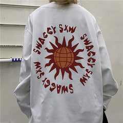 White Black Egirl Sun Back Print Oversized Shirt