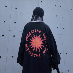 White Black Egirl Sun Back Print Oversized Shirt