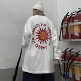 White Black Egirl Sun Back Print Oversized Shirt