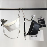 White Black Leather Chain Belt Style Shoulder Minimal Bag