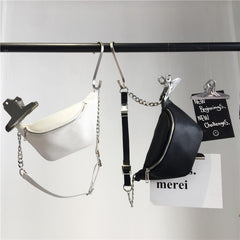White Black Leather Chain Belt Style Shoulder Minimal Bag