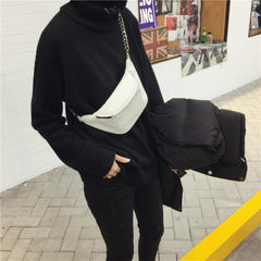 White Black Leather Chain Belt Style Shoulder Minimal Bag