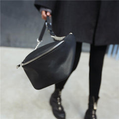 White Black Leather Chain Belt Style Shoulder Minimal Bag