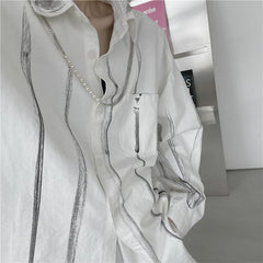 White Black Retro Art Hoe Tie Dye Print Loose Shirt