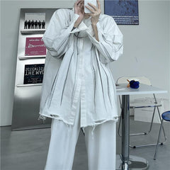 White Black Retro Art Hoe Tie Dye Print Loose Shirt