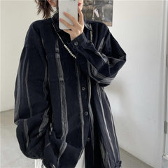 White Black Retro Art Hoe Tie Dye Print Loose Shirt