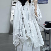 White Black Retro Art Hoe Tie Dye Print Loose Shirt