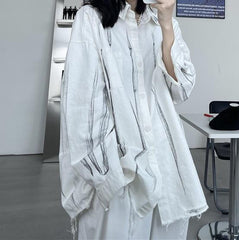 White Black Retro Art Hoe Tie Dye Print Loose Shirt