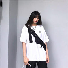 White Black Sun Embroidery Loose T-Shirt