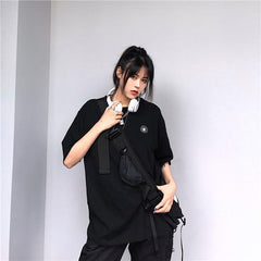 White Black Sun Embroidery Loose T-Shirt