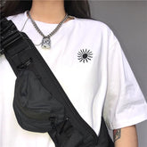 White Black Sun Embroidery Loose T-Shirt