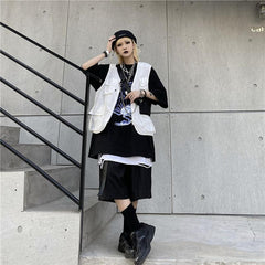 White Black Teenage Fashion Tooling Vest