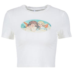 White Black Vintage Angels Print Art Hoe Slim Top