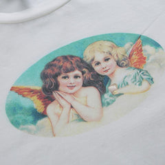 White Black Vintage Angels Print Art Hoe Slim Top