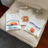 Weißes, süßes, ästhetisches T-Shirt mit Frühstücks-Food-Print