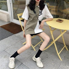 White Fake Two Piece Stitching Loose Long Shirt