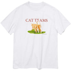 White Funny Cat Teams Meme Print Loose T-Shirt