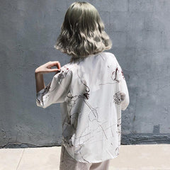 White Line Hands Expressionistic Loose Blouse