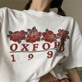Weißes, lockeres T-Shirt mit Retro-Oxford-Rose-1991-Print