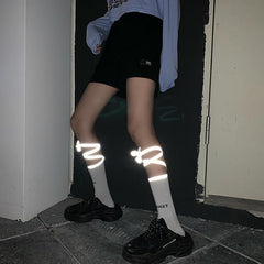 White Tumblr Aesthetic Reflective Straps Tall Socks