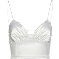 White Vintage Aesthetic Straps Satin Crop Bralette Top
