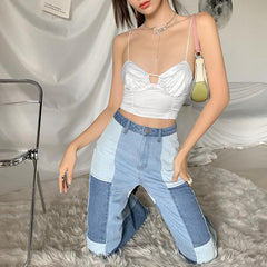 White Vintage Aesthetic Straps Satin Crop Bralette Top