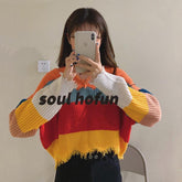 Wide Rainbow Stripes Ulzzang Knit Loose Cropped Sweater