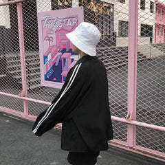 Wine Red Side Stripes 90S Oversized Zipper Sweatshirt