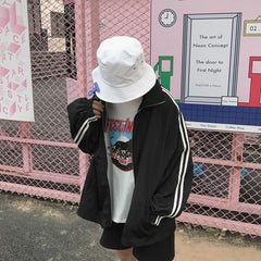 Wine Red Side Stripes 90S Oversized Zipper Sweatshirt