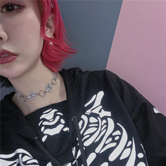 Winged Hearts 90S Aesthetic Silver Choker Necklace