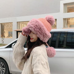 Gorro de punto con orejeras en colores pastel cálidos de invierno