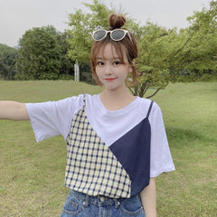 Yellow Plaid Two Piece Stitching Aesthetic Top