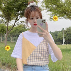 Yellow Plaid Two Piece Stitching Aesthetic Top