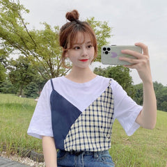 Yellow Plaid Two Piece Stitching Aesthetic Top