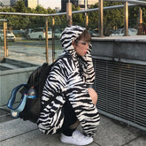 Zebra Black And White Stripes Loose Hooded Sweatshirt