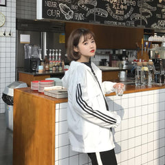 Zipper Hooded Loose Striped Windbreaker