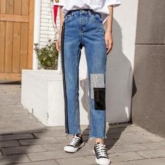 Reißverschluss Patch Dekoration Hose Denim Boyfriend Jeans