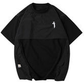 Fake Two Zipper Embroidery Decorative Pocket Tee