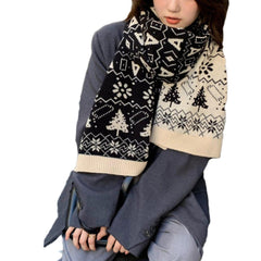 Christmas Tree Snowflakes Patchwork Knit Scarf