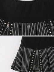 Striped Zipper Patchwork Skirt
