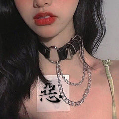 Dark Love Chain PU Clavicle Chain Collars
