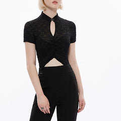 Punk Hollow Out Lace Cropped Short Sleeve T Shirt