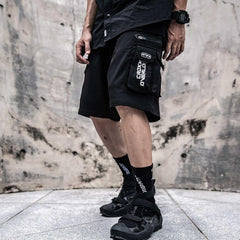 Combat Letter Print Multi Pockets Nylon Shorts